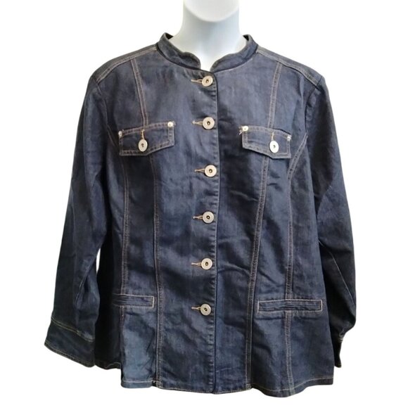 Big Rock Canyon Plus Size 2XL Jacket Denim Button-Up Mandarian Collar - Picture 2 of 9